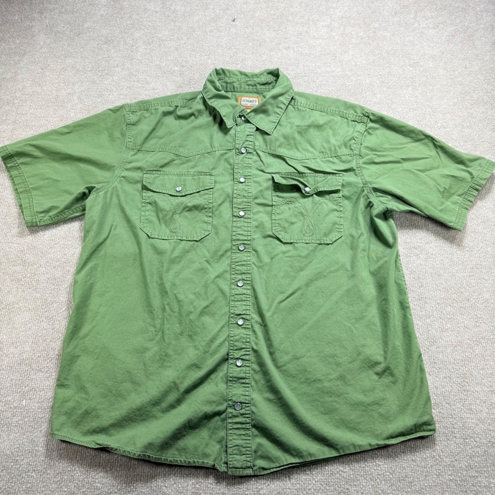 CE Schmidt Workwear Men Large Green Short Sleeve Western Pearl Snap Shirt Cotton